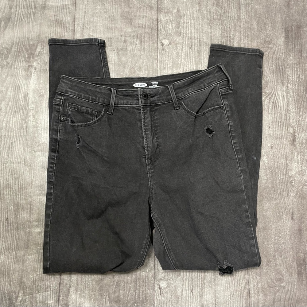 Old Navy Black Rockstar Super Skinny High Rise Distressed Jeans - Picture 2 of 5